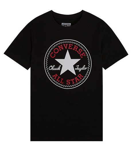 T-shirt graphique de base à manches courtes et encolure ras du cou Chuck Patch pour garçons, 7 à 16 ans, noir