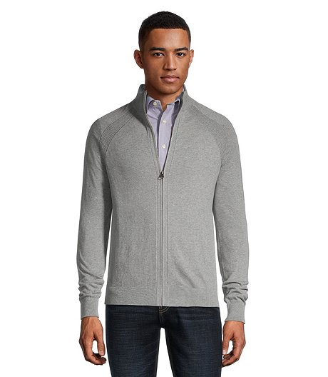 Men's Soft Cotton Mock Neck Full Zip Sweater