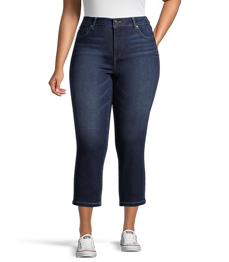 Women's Curvy Mid Rise Straight Cuffed Cropped Jeans - Dark Indigo