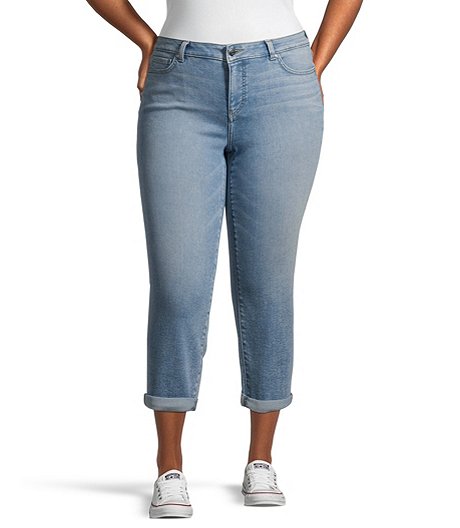 Women's Curvy Mid Rise Straight Cuffed Cropped Jeans - Light Indigo