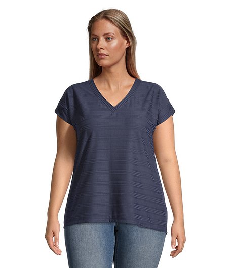 Women's Ribbed Cap Sleeve Relaxed Fit Crossover V-Neck T Shirt