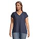 Women's Ribbed Cap Sleeve Relaxed Fit Crossover V-Neck T Shirt
