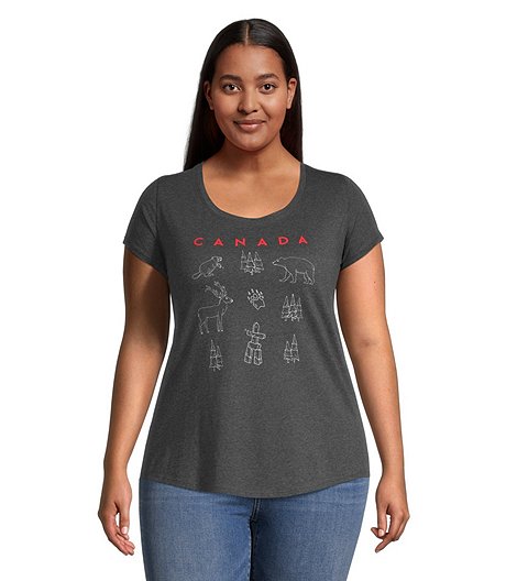 T-shirt à encolure échancrée et à manches courtes avec graphique fête du Canada pour femmes