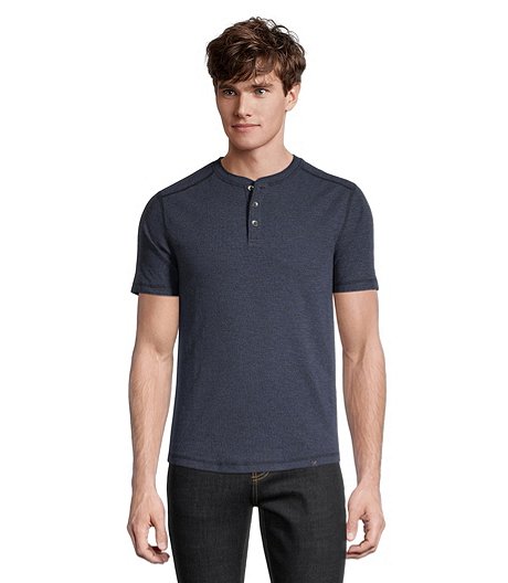 Men's Short Sleeve Modern Fit 3-Button Slub Finish Cotton Henley Shirt