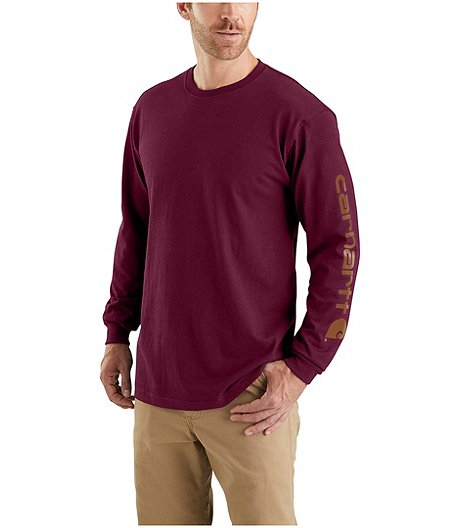 Men's Signature Logo Loose Fit Heavyweight Long Sleeve Graphic T Shirt - Port