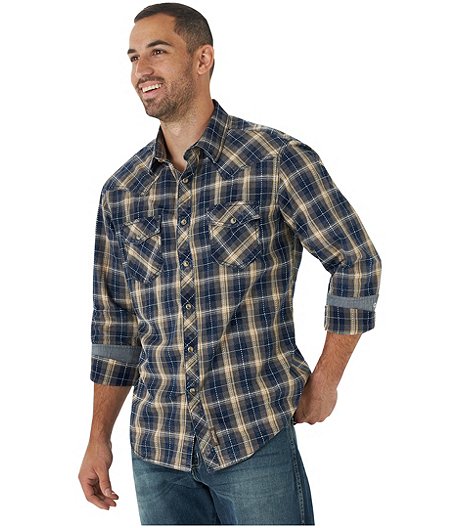 Men's Retro Fashion Woven Blue Plaid Cotton Shirt