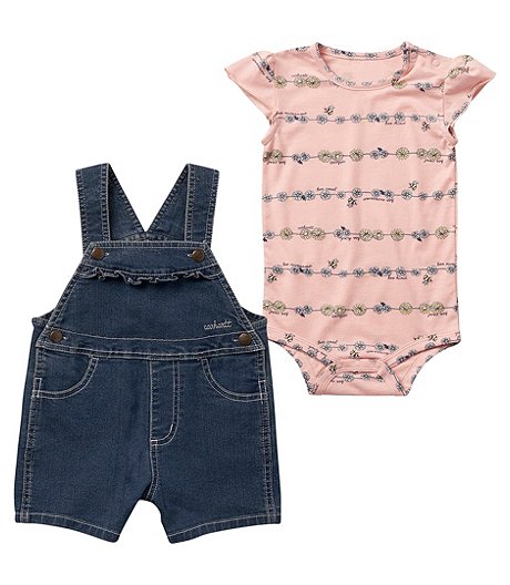 Baby Girls' 0-24 Months 2 Piece Daisy Print Short Sleeve Bodysuit and Shortall Set