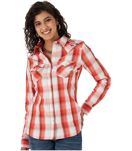 Women's Western Snap Plaid Shirt with Embroidered Yoke