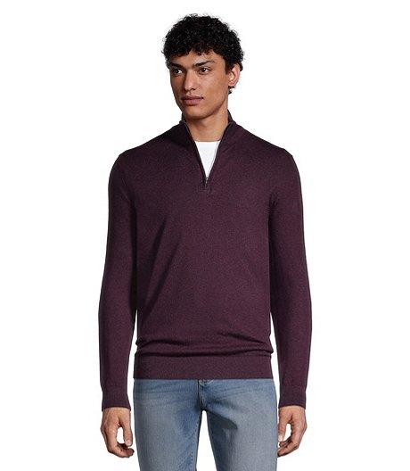 Men's Modern Fit Quarter Zip Mock Neck Soft Cotton Sweater