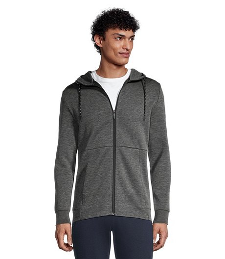 Chandail à capuche avec fermeture à glissière pleine longueur en tricot double pour hommes