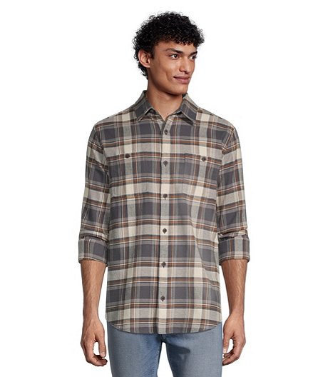 Men's Basic Regular Fit Stretch Plaid Flannel Shirt