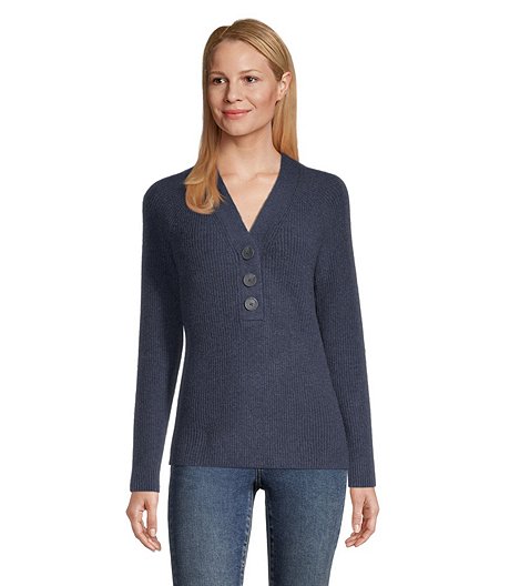 Women's Shaker Stitch Semi-Fitted Henley Pullover Sweater