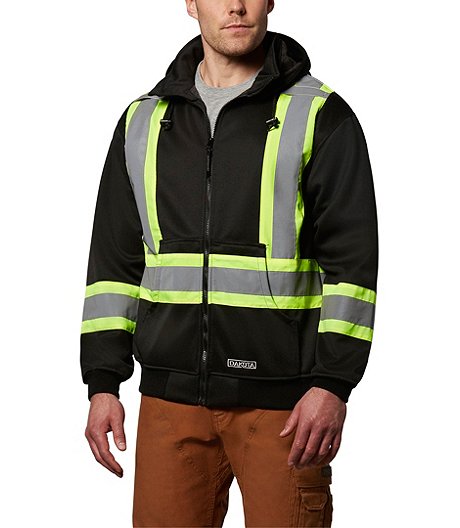 Men's Hi-Visibility Lined Full-Zip Hooded Sweatshirt - Black