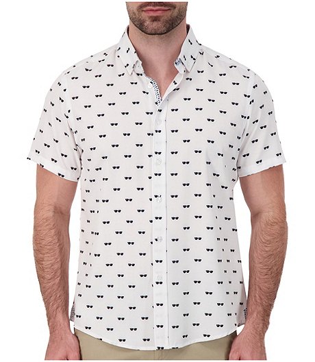 Men's Glasses Print Short Sleeve 4-Way Stretch Sport Shirt