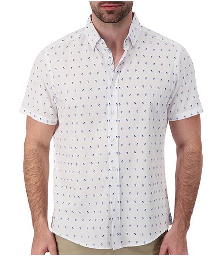 Men's Palm Tree Print Short Sleeve 4-Way Stretch Sport Shirt