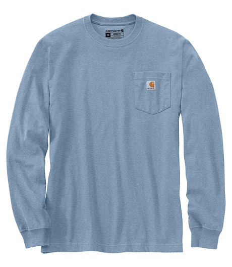 Men's Loose Fit Heavyweight Long Sleeve Pocket Logo Crewneck Graphic Cotton T Shirt