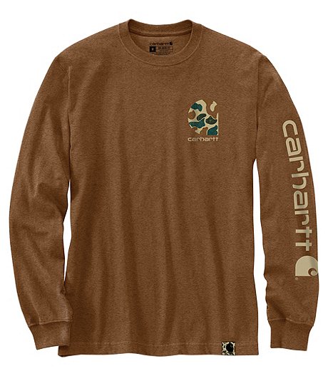 Men's Heavyweight Long Sleeve Relaxed Fit Crewneck Camo Graphic  Work T Shirt
