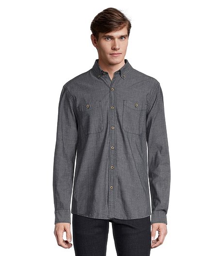 Men's Premium Stretch Chambray Long Sleeve Button Down Casual Shirt