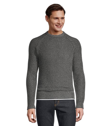 Men's Shaker Knit Raglan Sleeve Crewneck Cotton Sweater