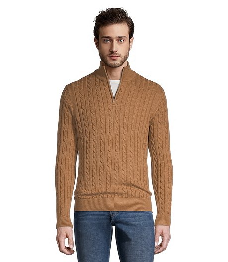 Men's Cable Quarter Zip Mockneck Sweater
