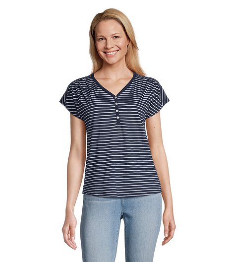 Women's Gathered Y-Neck Henley Top