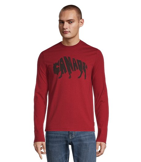 Men's Heritage Long Sleeve Graphic Bison Crewneck T Shirt