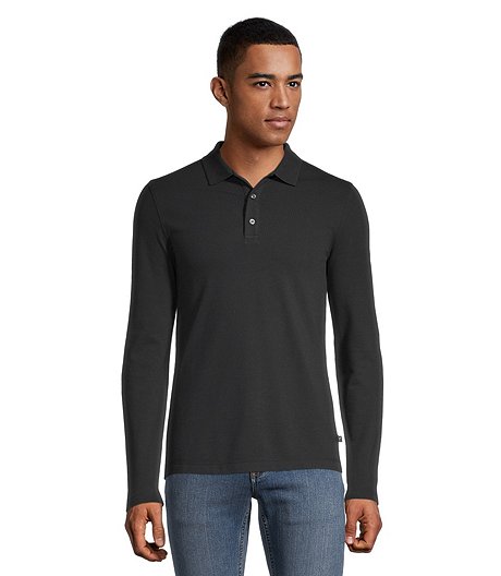 Men's 50 Wash Long Sleeve Modern Fit Stretch Pique Polo |