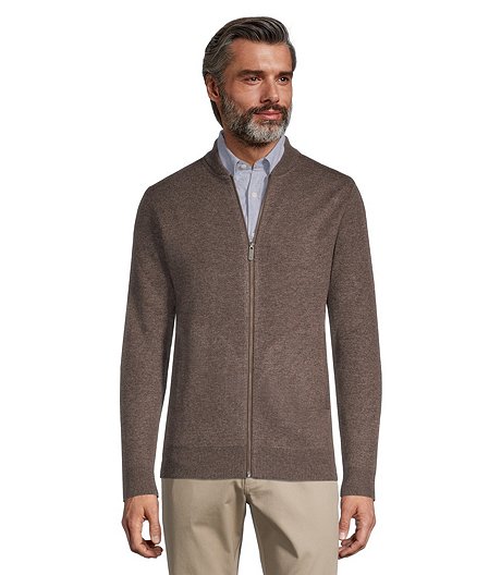 Men's Double Knit Full Zip Bomber Cardigan Sweater