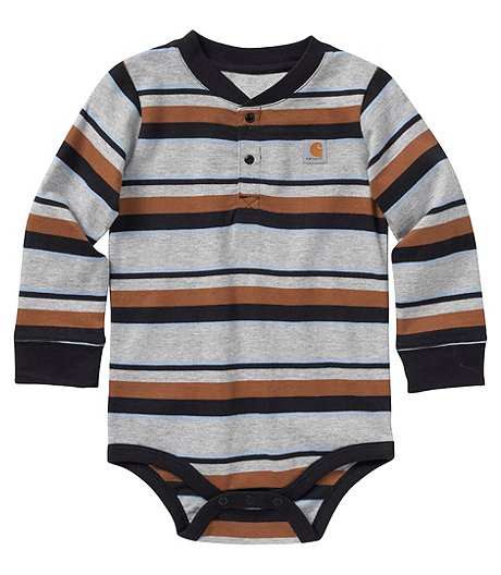 Baby Boys' 0-24 Months Stripe Henley Long Sleeve Bodysuit