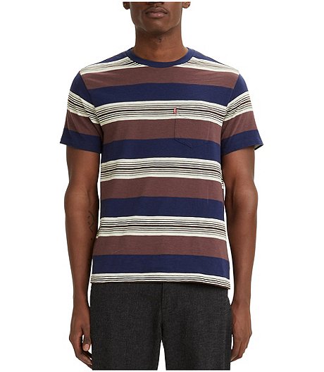 Men's Classic Pocket Striped Crewneck Cotton Slub Jersey T Shirt