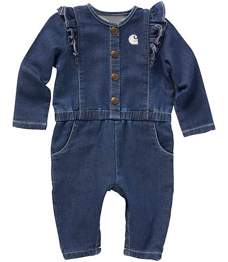 Girls' 0-24 Months Snap Front Knit Denim Coverall