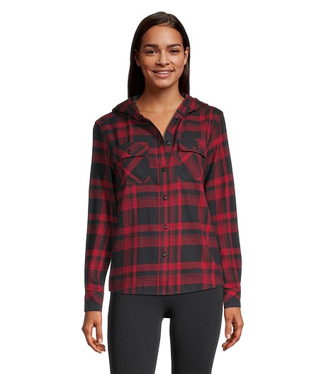 Women's Plaid Double Brushed Flannel Hooded Shirt