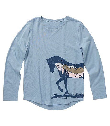 T-shirt graphique cheval étoile à manches longues pour petites filles