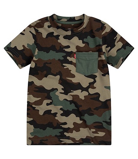 T-shirt à manches courtes et à col ras du cou avec poche pour garçons de 4 à 7 ans, camouflage