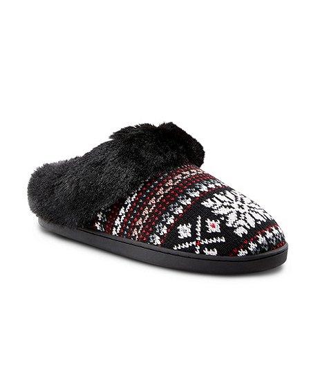 Women's Nordic Knit Slippers with Faux Fur Trim