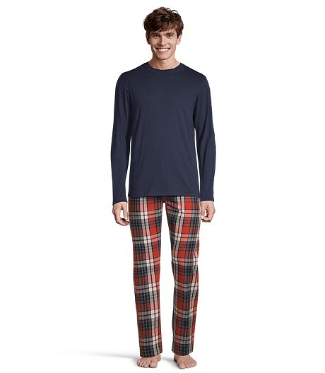 Men's Heritage Plaid Crewneck Long Sleeve T Shirt and Pants Pajama Set