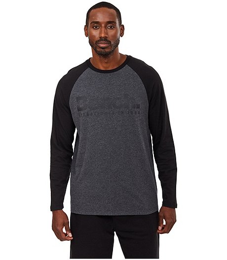 Men's Long Raglan Sleeve Crewneck Logo Cotton T Shirt