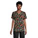 Women's V Neck Wild Flora Printed Scrup Top with Pleated Shoulders