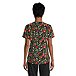 Women's V Neck Wild Flora Printed Scrup Top with Pleated Shoulders