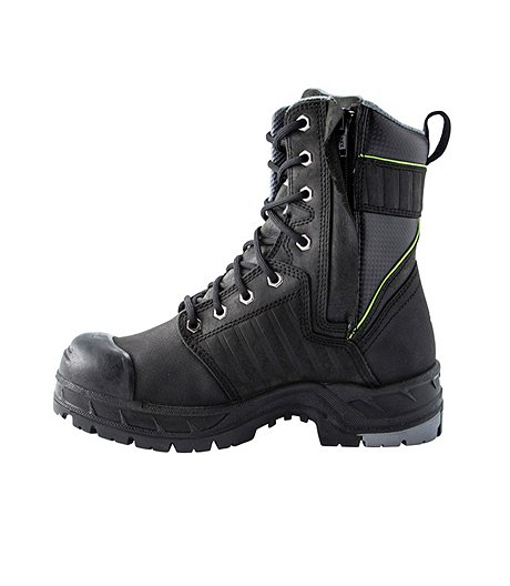 Women's 8 Inch Quad Basic Steel Toe Composite Plate Internal Metatarsal Leather Work Boots - Black