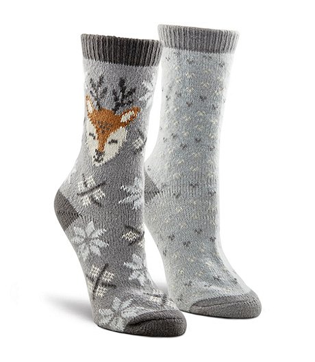 Women's 2 Pack Supersoft Reindeer Socks