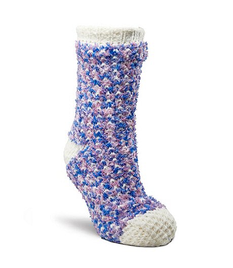 Mi-chaussettes de détente en fil de chenille texturé teintes par zone pour femmes