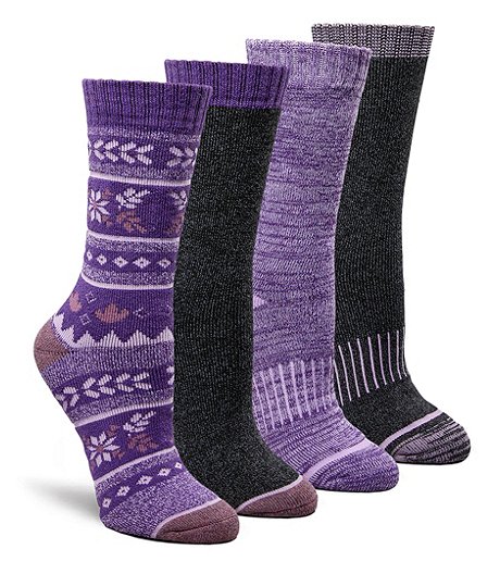 Mi-chaussettes avec contrôle de l'humidité à motif floral pour femmes, paquet de 4 paires