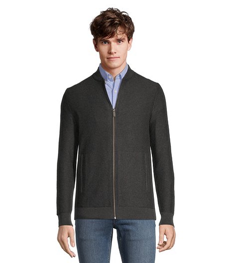 Men's Twill Stitch Modern Fit Full Zip Bomber Cotton Sweater