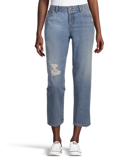 Women's Curvy Mid Rise Straight Leg Crop Jeans - Light Indigo