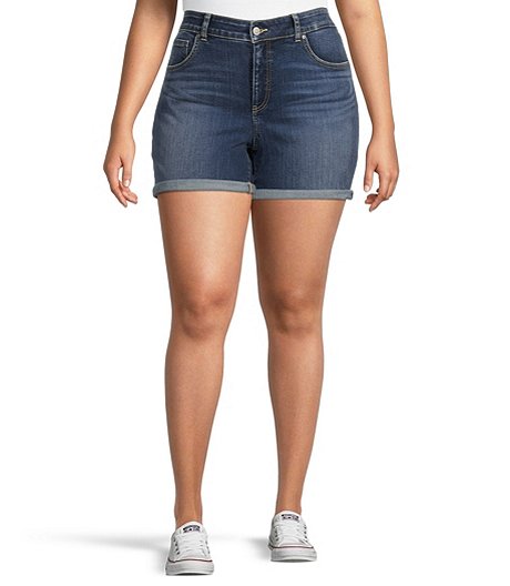 Women's Curvy Fit Mid Rise Jean Shorts - Dark Indigo