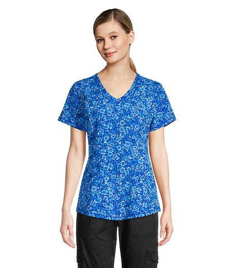 Women's Curved Neck Short Sleeve Printed Scrub Top