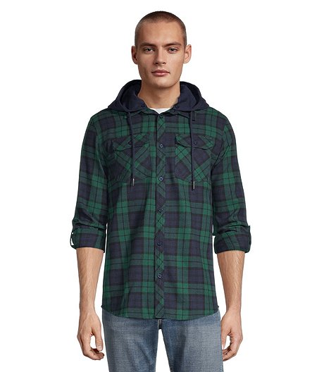 Men's Plaid Flannel Shirt with Detachable Hood