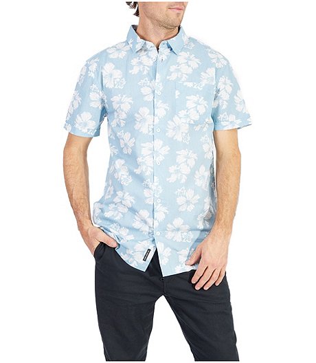 Men's Floral Print Modern Fit Short Sleeve Casual Cotton Shirt