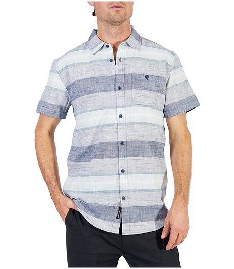 Men's Striped Short Sleeve Modern Fit Casual Cotton Shirt